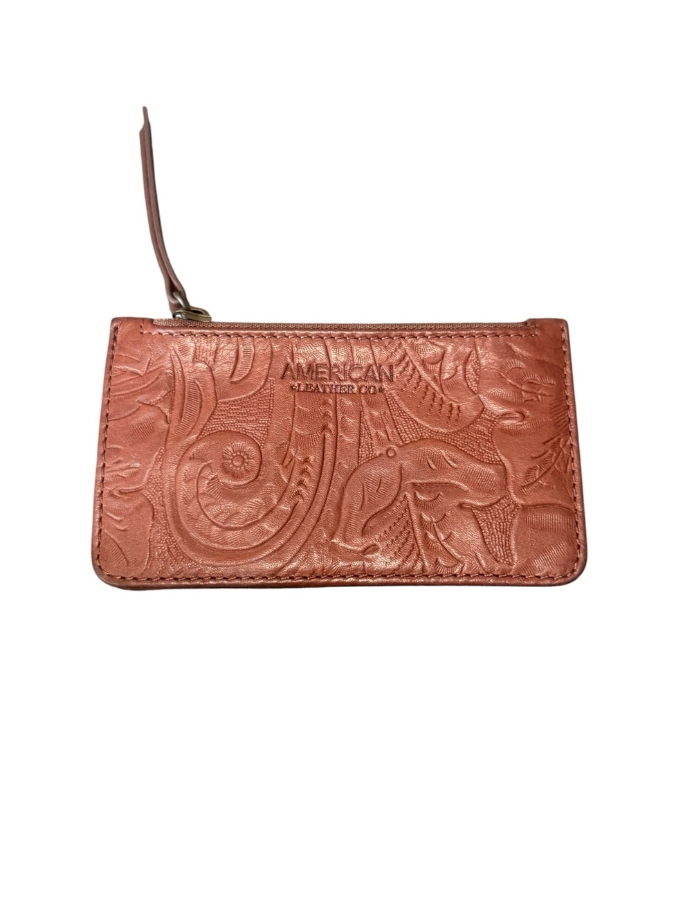 American Leather Co. Embossed Leather Zip Wristlet - Rusty Copper